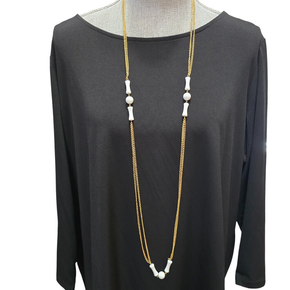 Vintage Women's Gold Plated White Chain Station Necklace